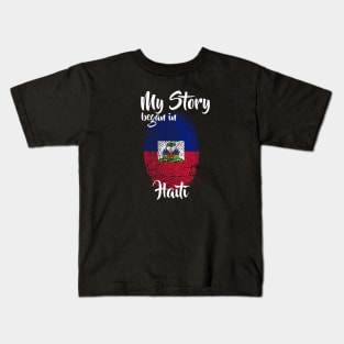 Haiti Flag Fingerprint My Story DNA Haitian Kids T-Shirt